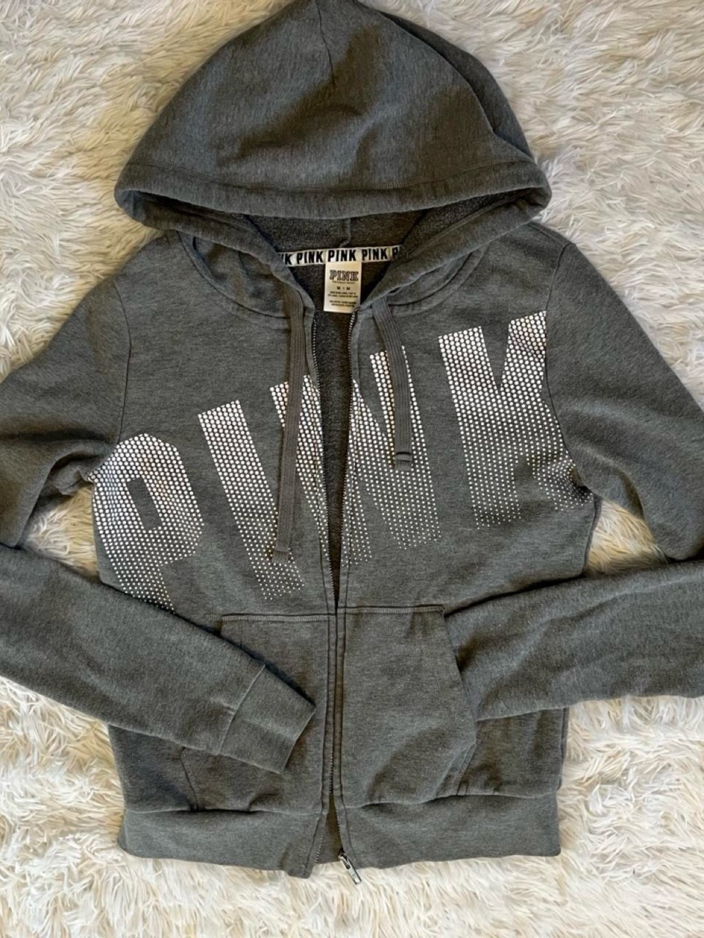 Victoria's Secret PINK Gray Rhinestone Zip Hoodie